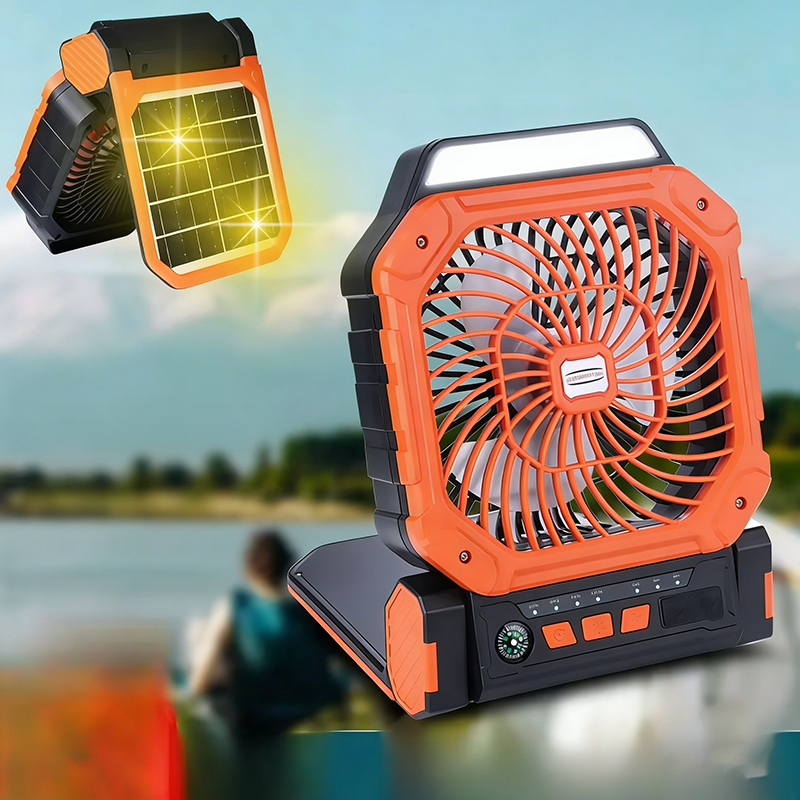 Solar Powered Camping Fan with LED Lantern USB Rechargeable Portable Outdoor Fan Light 3 Speed High Wind for Hiking Fishing (Stock Soon Only PreOrder)