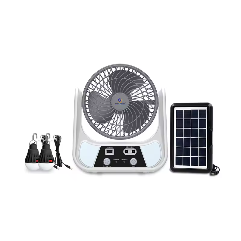 Portable Table Fan with LED Light AC/DC Solar Charging 110V/220V Rechargeable for Home Outdoor Use